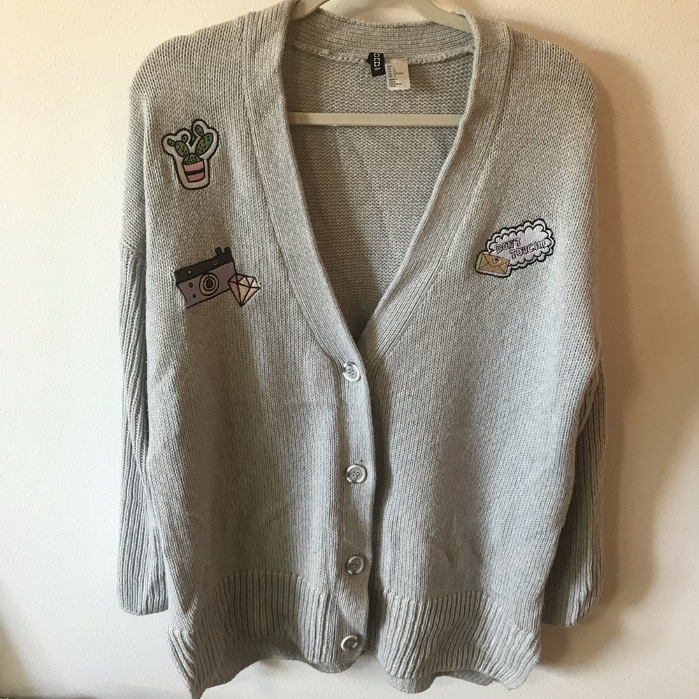 H&M Divided Cardigan With Patches Size Large
